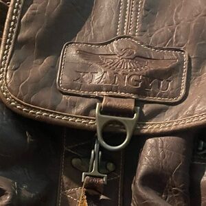 Xyangyu Brown Leather Distressed (15x13”) Utility Collegiate Backpack